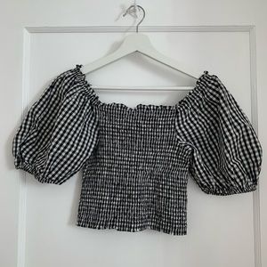Black and white gingham smocked top from H&M